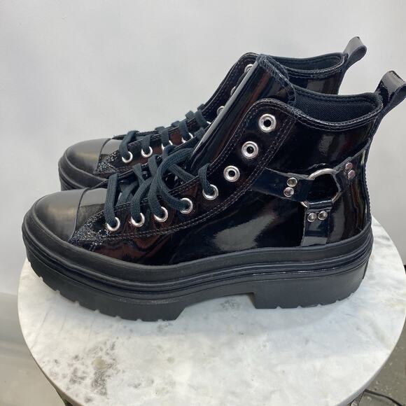 Converse Lugged Heel Platform Sneakers Women's 10 Black Patent Leather NIB - Picture 5 of 16